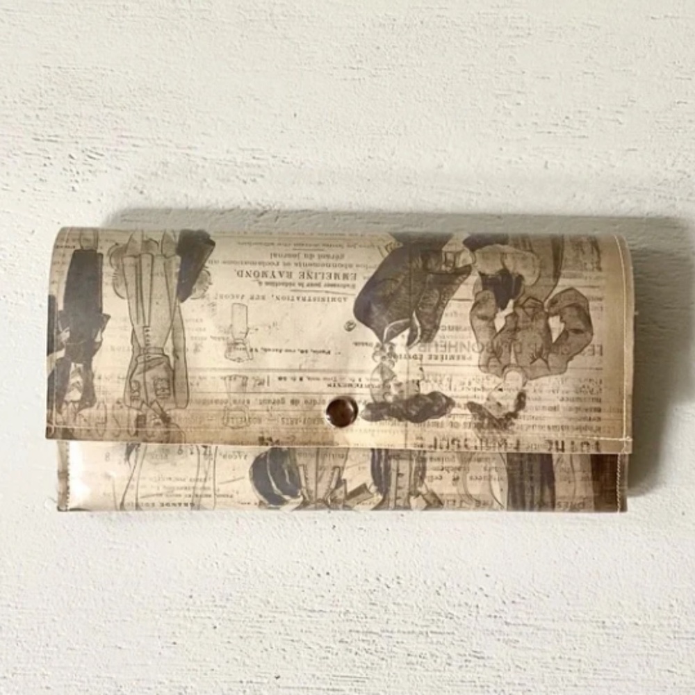 Handmade Laminated Paper Trifold Wallet Vintage Patterns Vegan Custom Upsycle